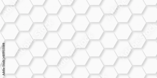 Fototapeta Abstract pattern with hexagonal white and gray technology line paper background. Hexagonal 3d vector grid tile and mosaic structure mess cell. white and gray hexagon honeycomb geometric copy space.