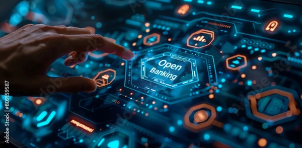 Obraz Futuristic digital interface for open banking concept with user interaction