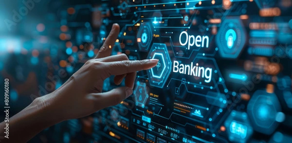Obraz Futuristic digital interface for open banking concept with user interaction