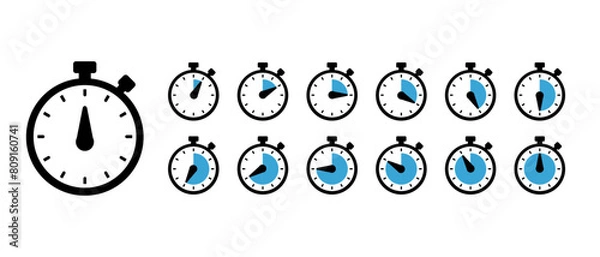 Obraz Set of Timer icons. Timer and stopwatch icons. Countdown timer collection. Clock arrow.