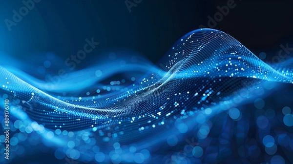 Obraz Mesh or net with lines and geometric shapes detail ,Abstract background with glowing particles, wave lines and bokeh