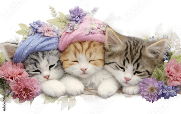 Fototapeta cat babies sleeping together 