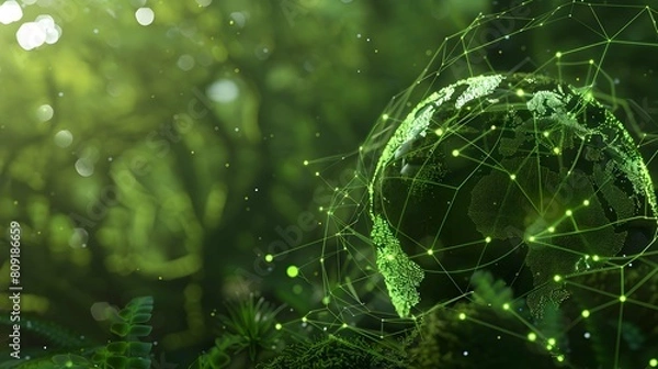 Fototapeta Earth Ecological Green Energy Icons Plexus Concept Moss in Forrest Background 3D Render 