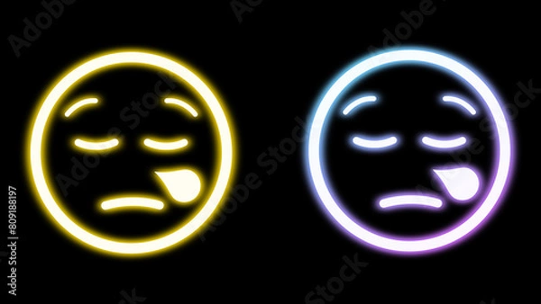 Fototapeta two emoji in bright neon light with sleeping facial expression
