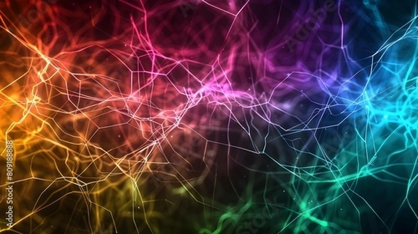 Obraz Colorful Neuron Network Simulation, Abstract Energy Background