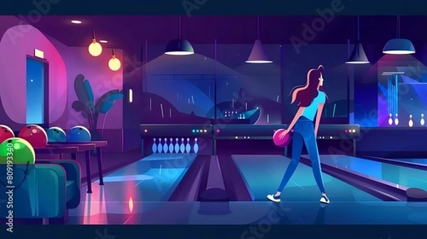 Fototapeta Lively atmosphere with woman about to hit the target pins