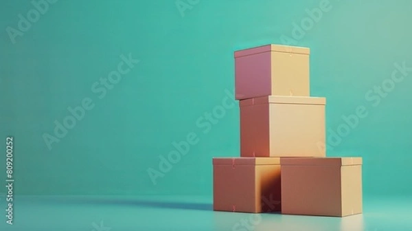 Obraz 3D render illustration of closed delivery boxes stacked on top of each other, symbolizing packaged goods ready for transportation. Presented as isolated objects for clear visualization.