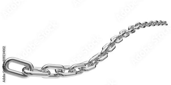 Fototapeta Silver chain isolated on a transparent background. 3D render of chromed metal.
