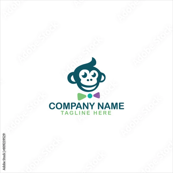 Fototapeta monkey logo blind See No Evil Emoji concept line editable vector,
