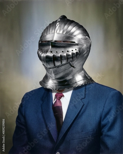 Fototapeta A man with armor on his head
