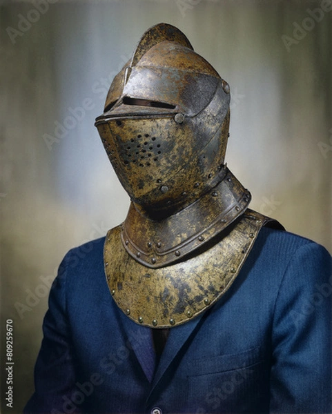Fototapeta A man with armor on his head