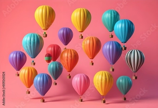 Obraz colorful hot air balloons against isolated color background abstract balloon art poster