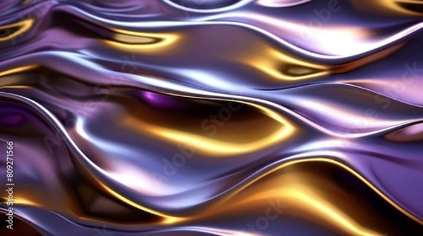Fototapeta Wavy Golden And Purple Metallic 3D Background HD.