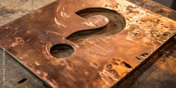 Obraz Big question mark laser cut in the copper plate or sheet metal.