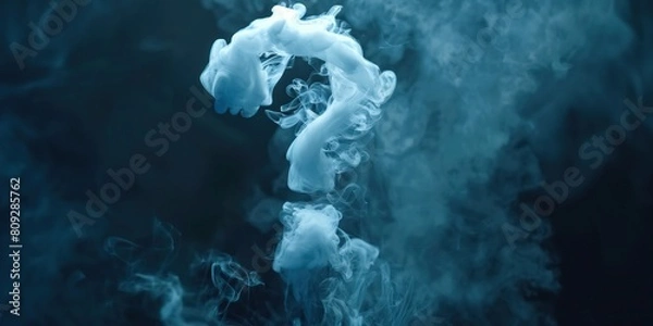 Obraz Smoke forming the shape of a big question mark, illustrating the concept of smoking, pollution caused by internal combustion engines and uncertain future of fossil fuels, in tones of blue, copy space