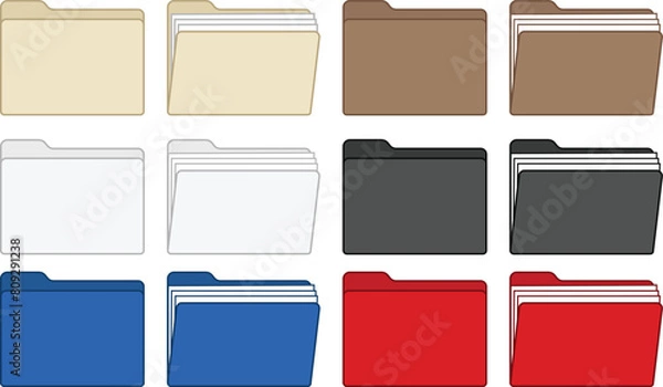 Fototapeta Color File Folder Icon Clipart Set - with Empty and Full of Paper Variations