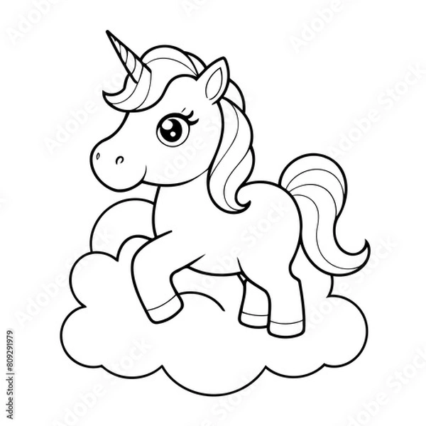 Obraz Simple vector illustration of Unicorn outline for colouring page