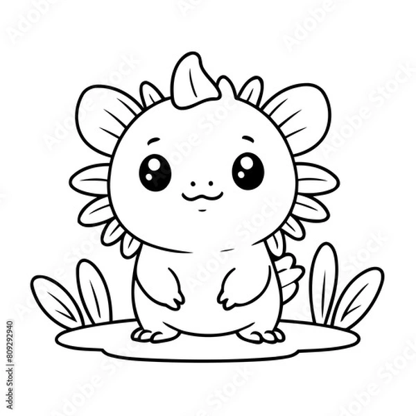 Fototapeta Cute vector illustration Axolotl for kids colouring page