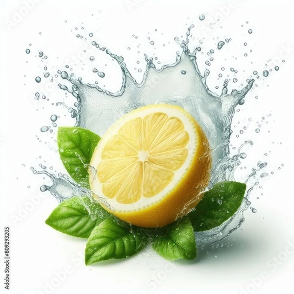 Obraz Lemon with water splash isolated on a white background