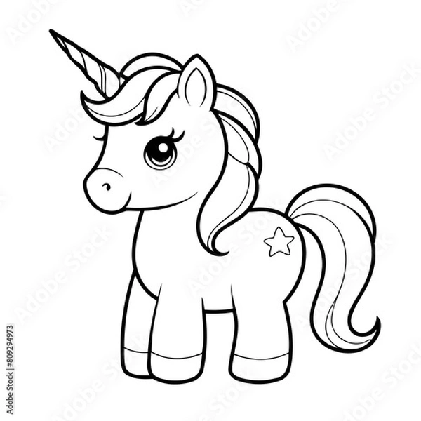 Fototapeta Cute vector illustration Unicorn drawing colouring activity