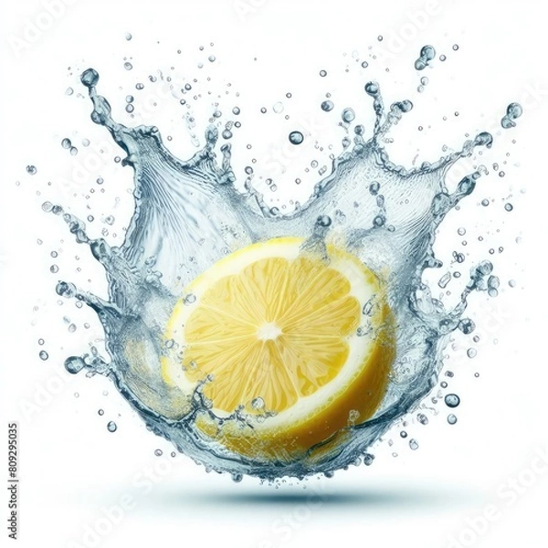Fototapeta Lemon with water splash isolated on a white background