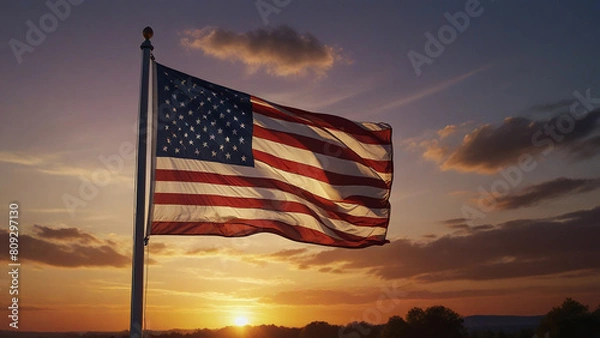 Obraz american flag on the sunset