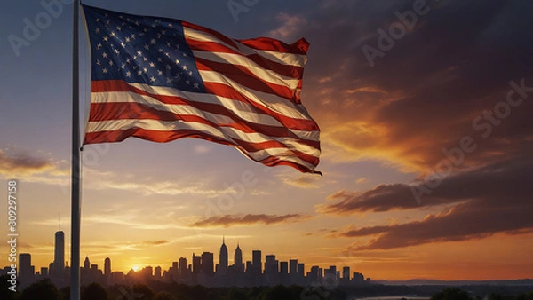 Obraz american flag at sunset