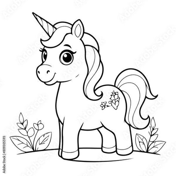 Obraz Cute vector illustration Unicorn drawing colouring activity