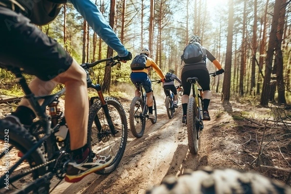 Obraz group of mountain bikers riding together