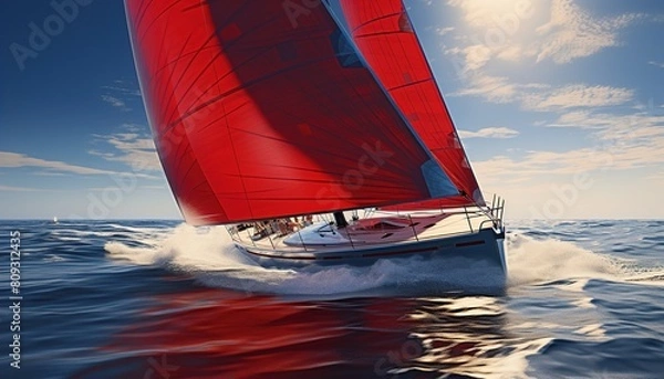 Fototapeta Luxury yachts at Sailing regatta. Sailing in the wind through the waves at the Sea red sail