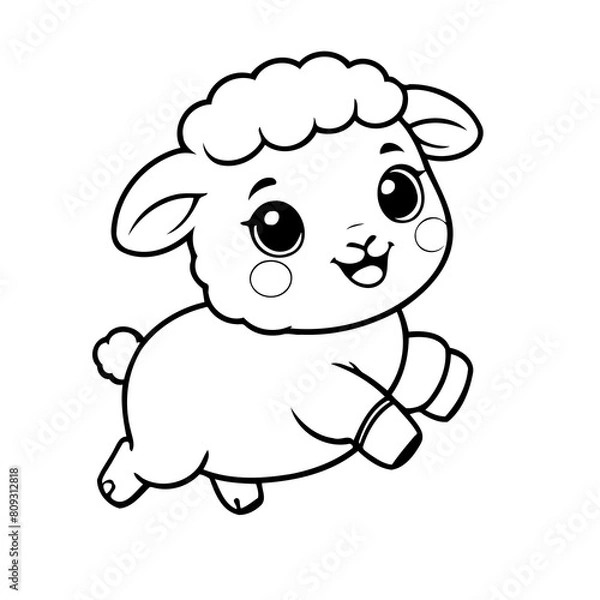 Fototapeta Simple vector illustration of Sheep hand drawn for toddlers