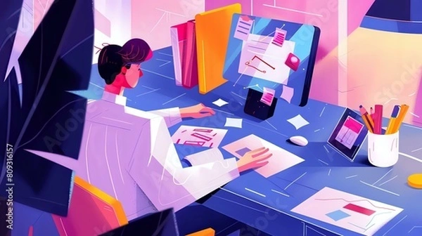 Fototapeta Loan Originator's Work Image: Client Interactions, Financial Analysis, and Loan Approvals