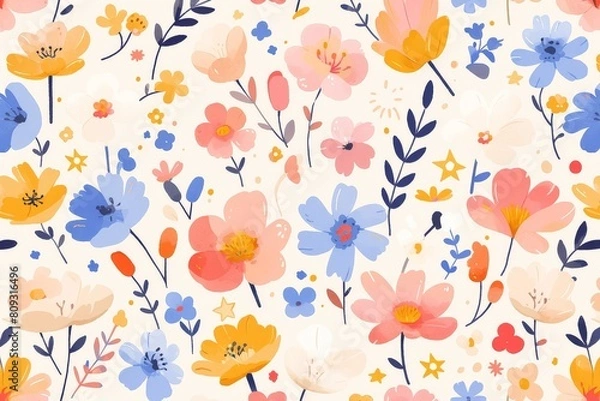 Fototapeta  Delicate daisies and forget-me-nots creating a charming and whimsical seamless pattern