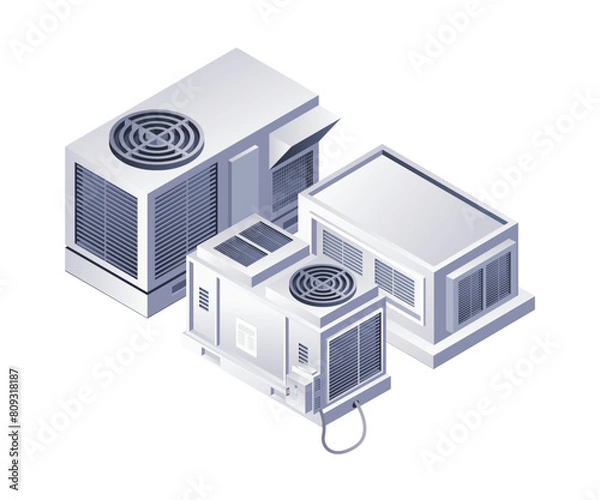 Obraz Industrial HVAC refrigeration equipment infographics flat isometric 3d illustration