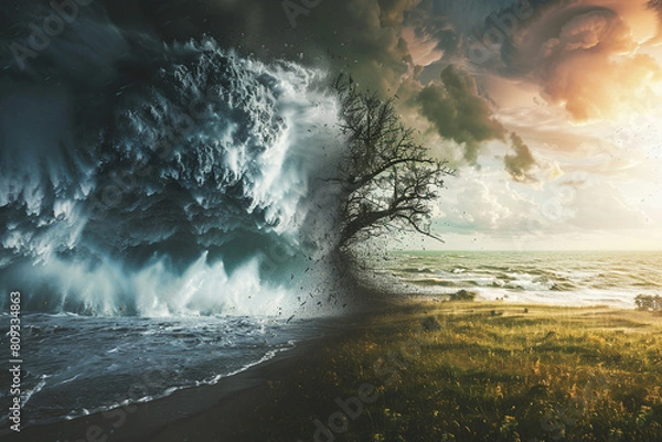 Fototapeta the images showing effect of El Niño and La Niña, Generative Ai