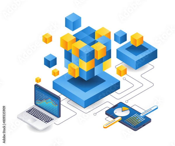 Obraz Data analysis blockchain technology business management illustration
