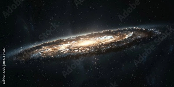 Fototapeta In the blackness of space, an ethereal galaxy shines with white light.