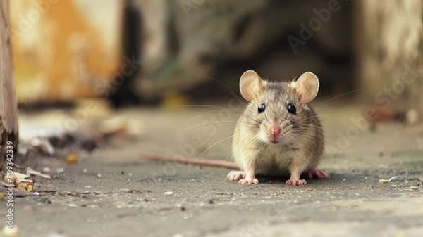 Obraz Curious rat on urban pavement with soft focus background