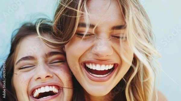 Obraz Two women laughing together with joy, close-up