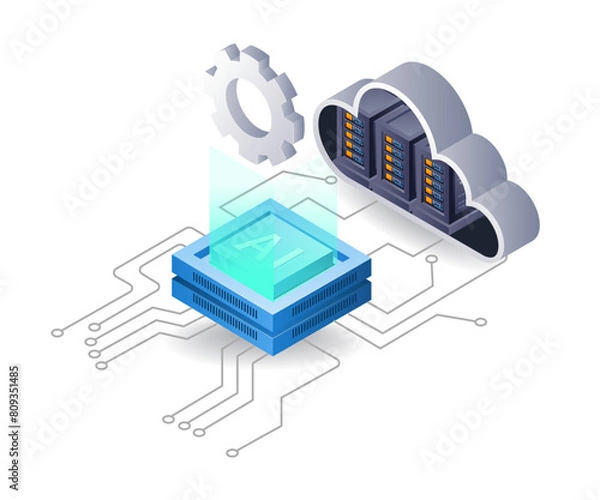 Obraz Artificial intelligence cloud server network infographic 3d illustration flat isometric