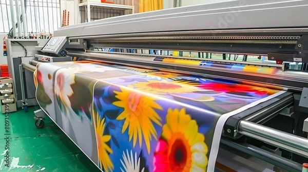 Fototapeta Large format printing machine in operation. Industry