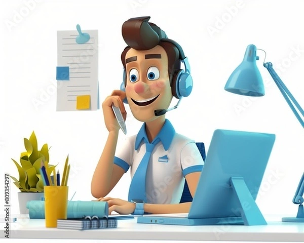 Obraz Animated Customer Service Representative at Desk.