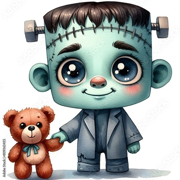 Obraz cute frankenstein vector illustration in watercolor style