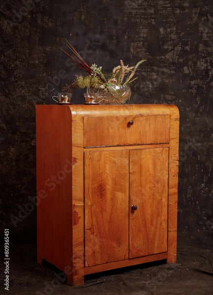 Fototapeta vintage wooden furniture on dark background
