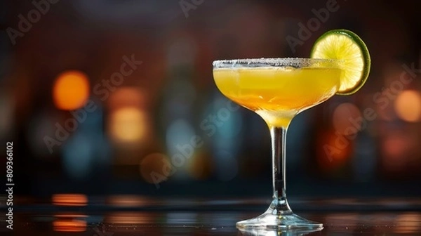 Obraz Savor the glow of a margarita cocktail under moody bar lights, Ai Generated