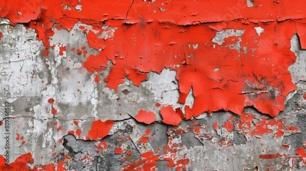 Obraz Abstract background of shabby concrete wall surface with bright red paint and weathered parts