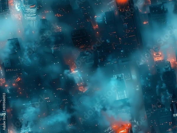 Fototapeta Bring to life the haunting beauty of urban myths in a surrealistic cityscape from above Translate folklore into visual poetry with bold strokes of light and shadow