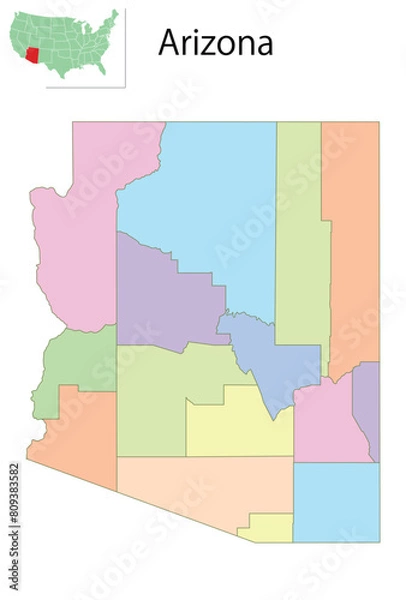 Fototapeta アリゾナ　アメリカ　地図　カラフル　アイコン