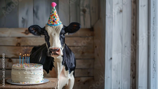 Obraz Birthday cow isolated on a farm
