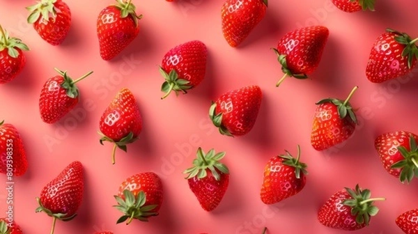 Fototapeta Organic red strawberryfruit pattern slice with solid background